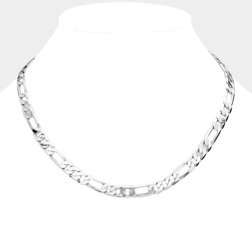 Silver Plated Figaro Metal Chain Necklace